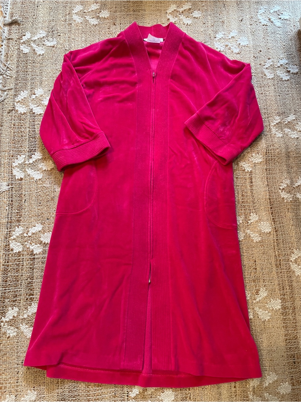 Hot Pink Vintage Zipper Front I. Magnin Medium Velour Robe House Coat